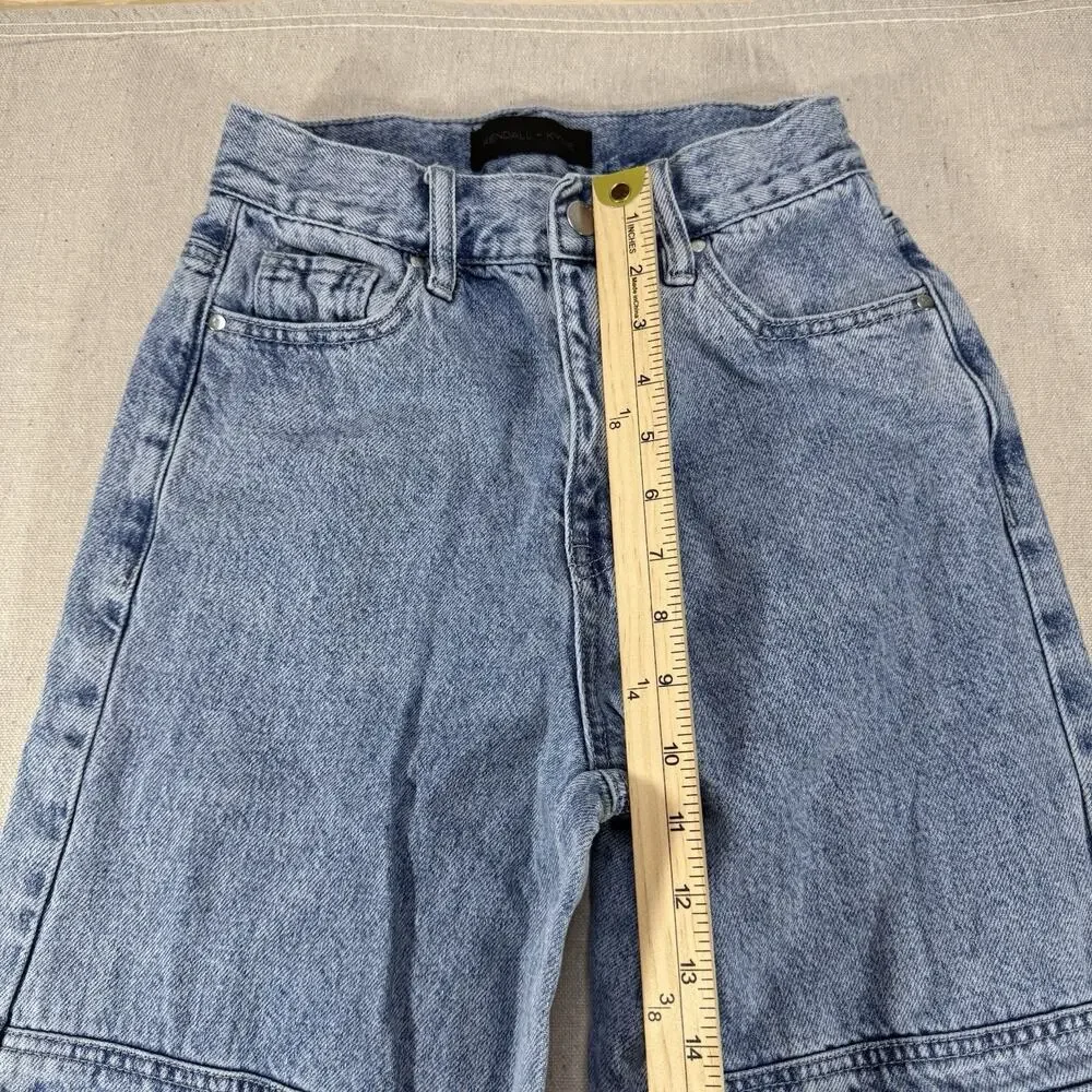 Kendall & Kylie Wide Leg Cargo Denim Jeans Light Wash High Waisted Flare 22W XXS